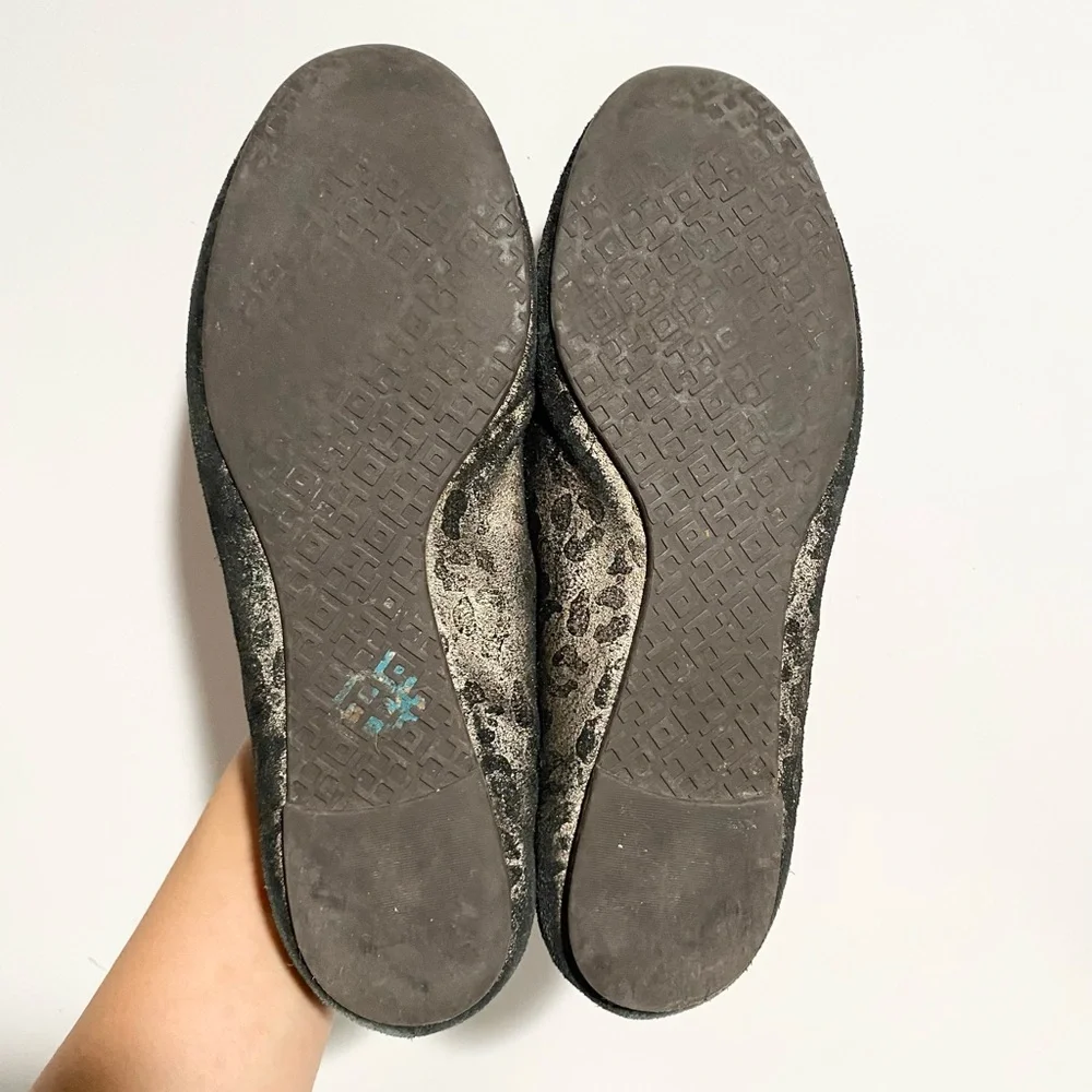 Tory Burch Luisa‎ Anthracite Metallic Women's Leopard Print Ballet Flats